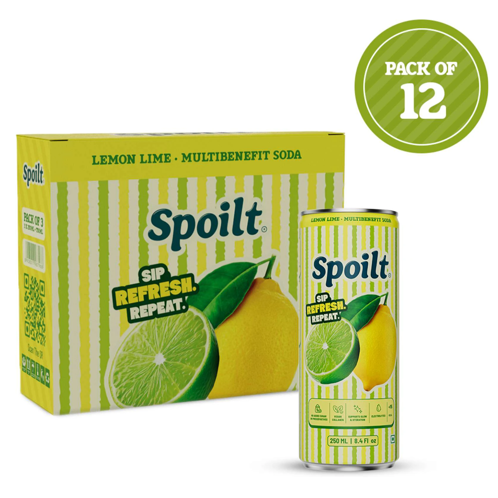 Spoilt Refresh Lemon Lime Sparkling Soda Pack of 12